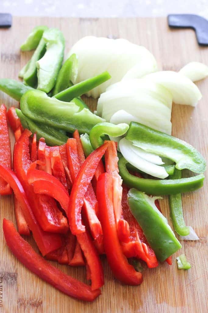 sliced bell peppers and onion