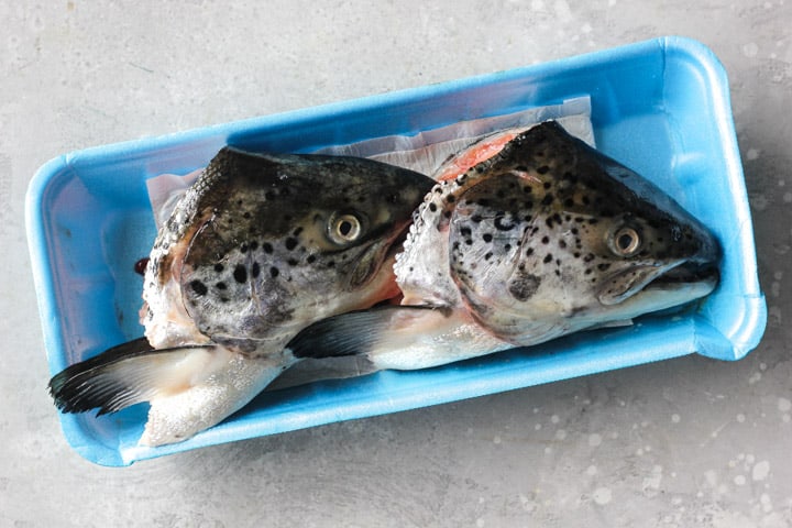 raw salmon heads