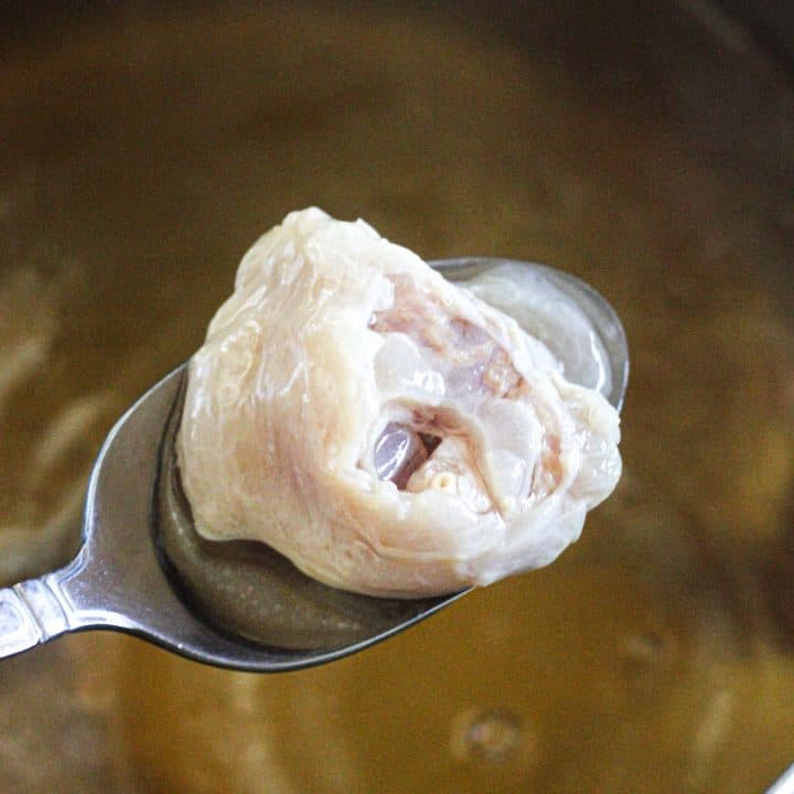 close shot of boiled tendon from the broth