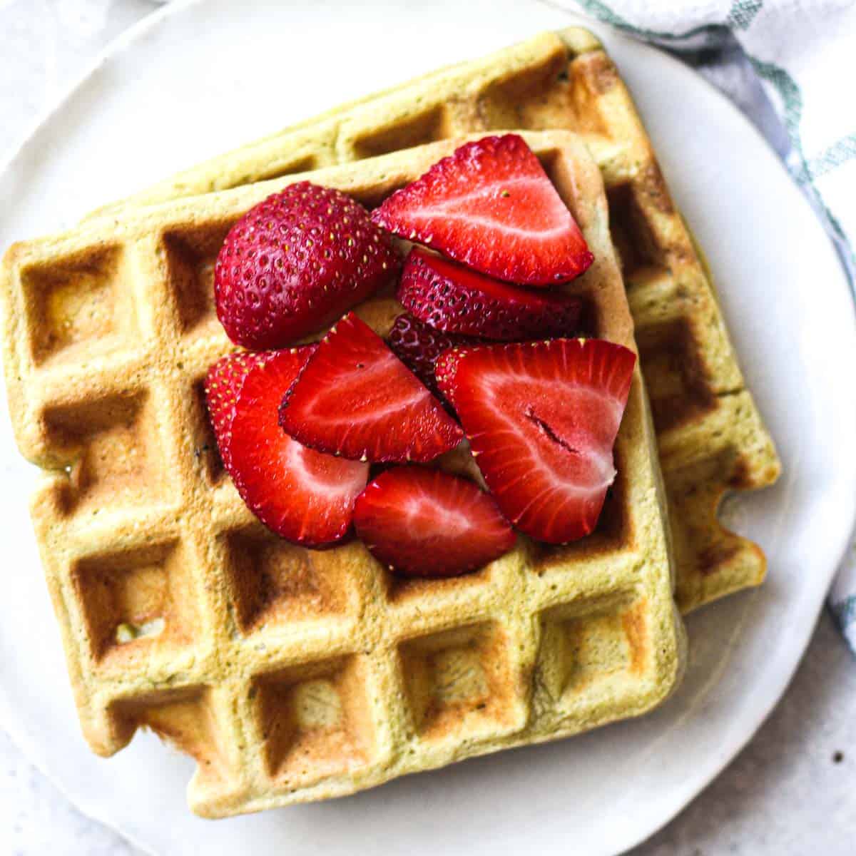 featured image of waffles with strawberries, top view