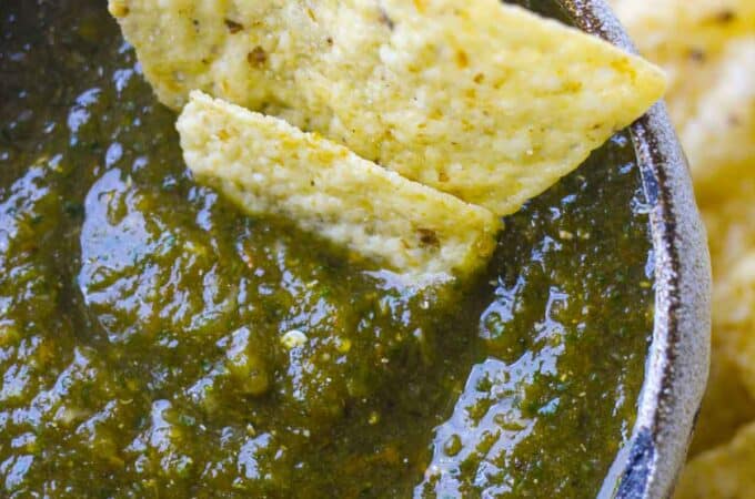 green salsa with chips