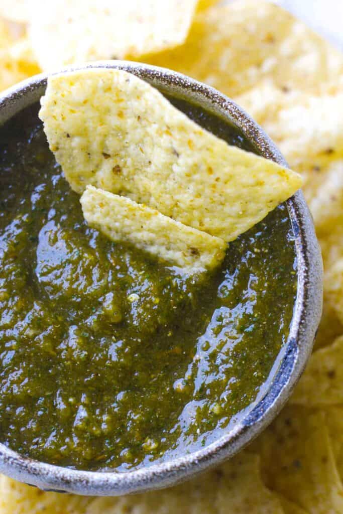 green salsa with chips