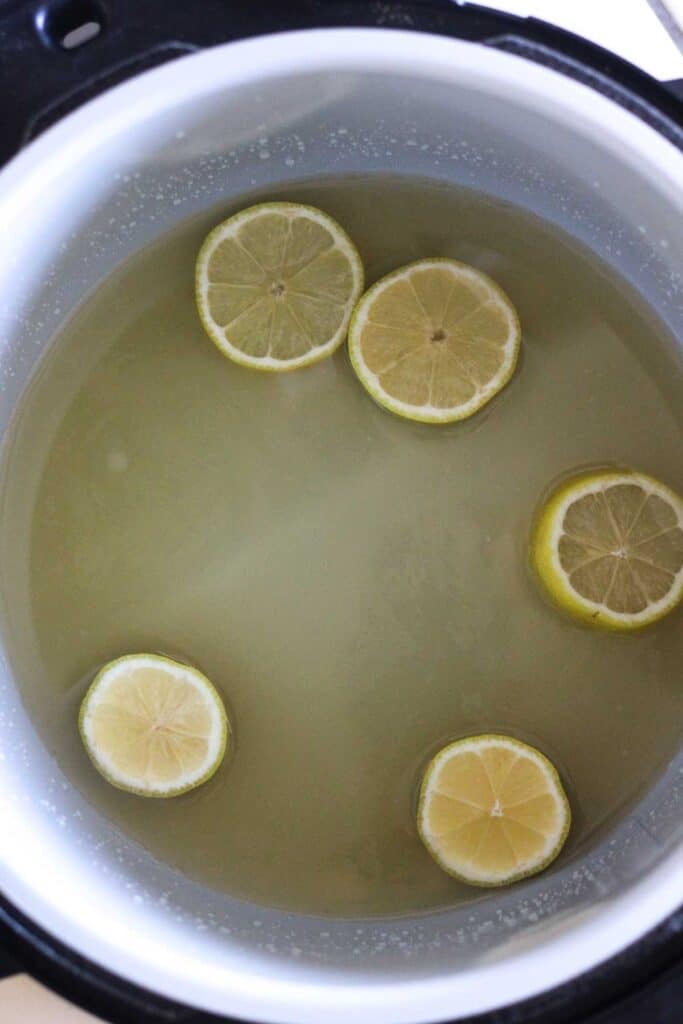 chicken stock with lemon slices