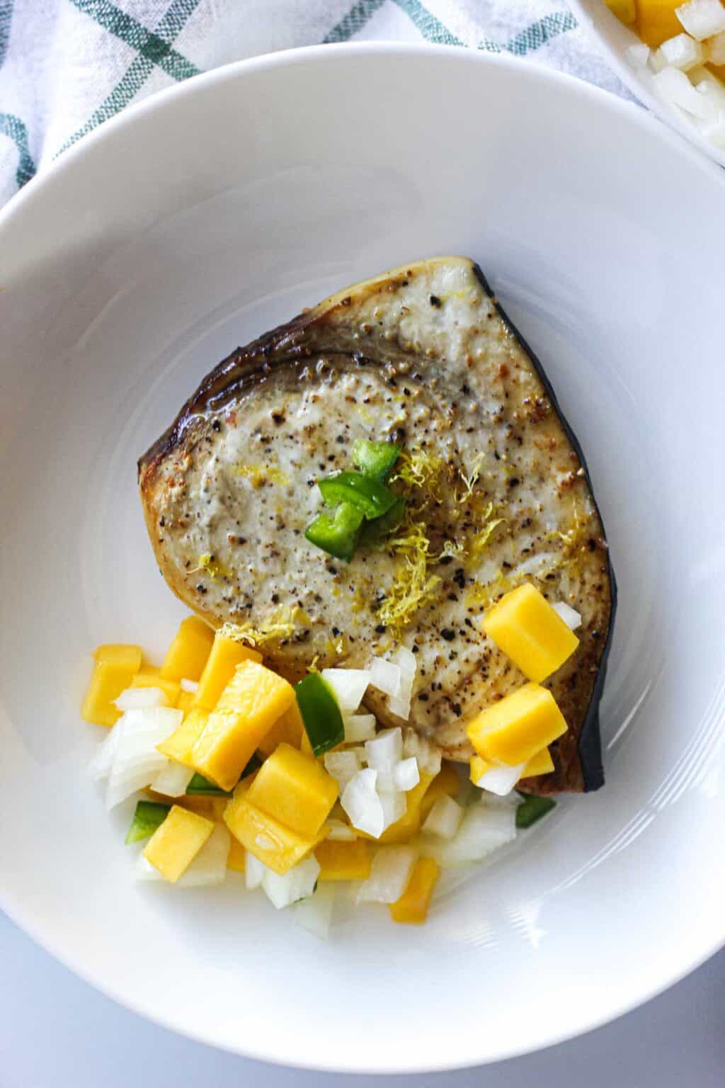 Air fryer swordfish steak with mango citrus salsa - The Top Meal