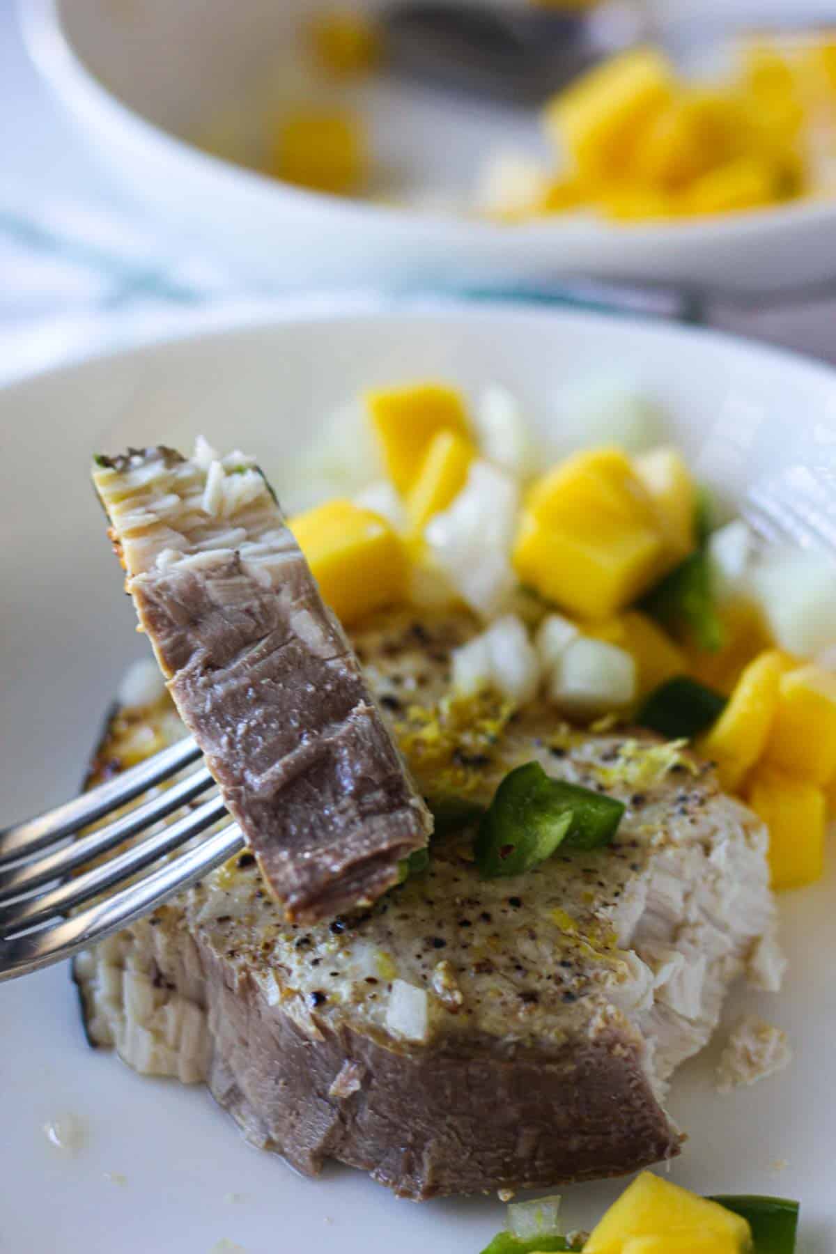 Air fryer swordfish steak with mango citrus salsa - The Top Meal