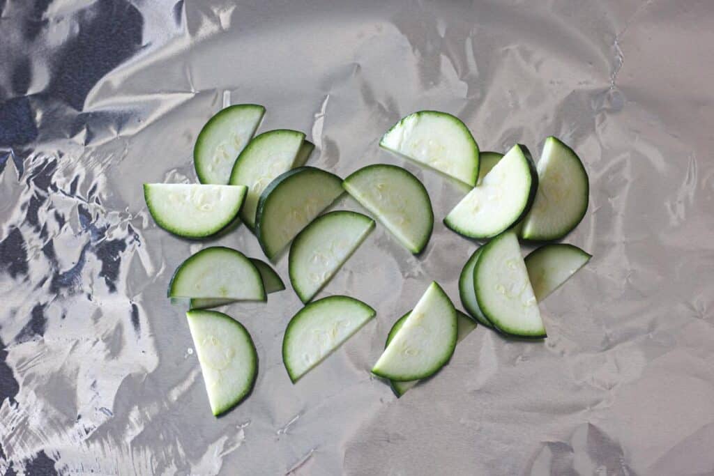 chopped zuchinni on a piece of foil