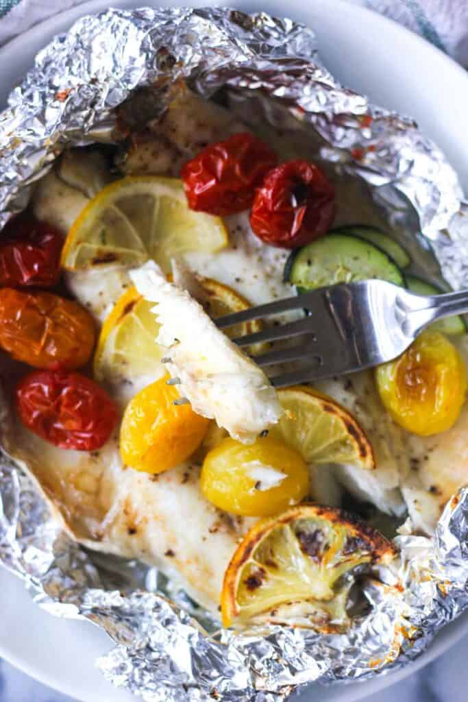 baked branzino fillets in foil with lemon