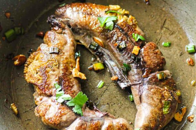 pan fried shad roe with garlic and cilantro