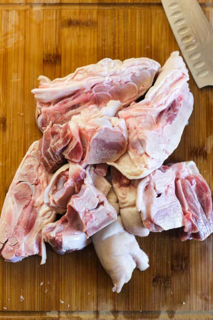 cut raw pork feet pieces
