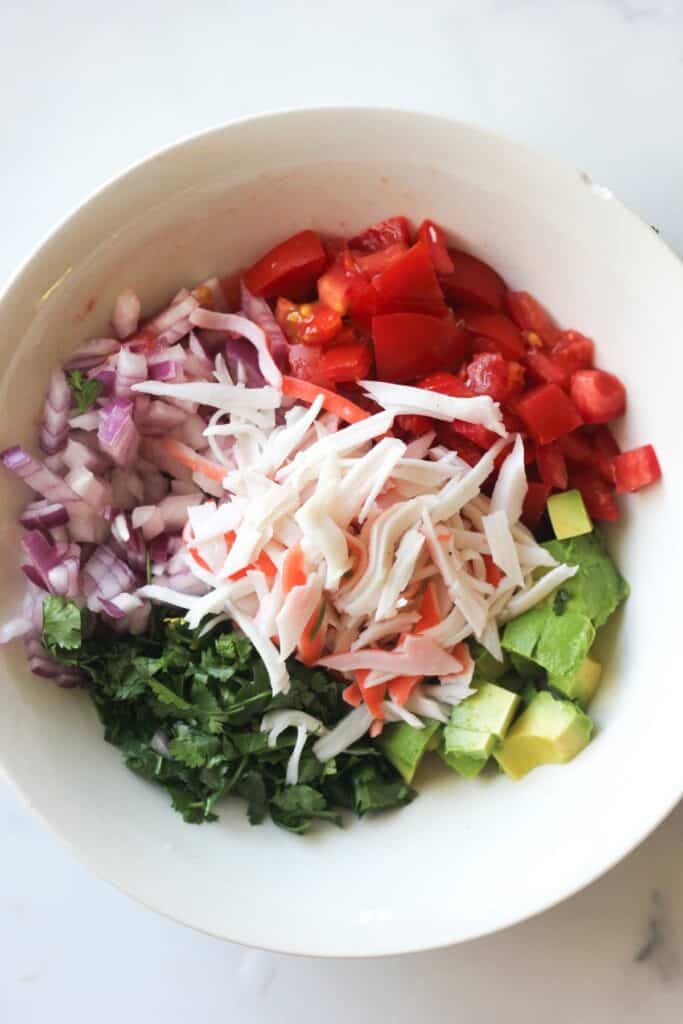 chopped and sliced recipe ingredients before mixing