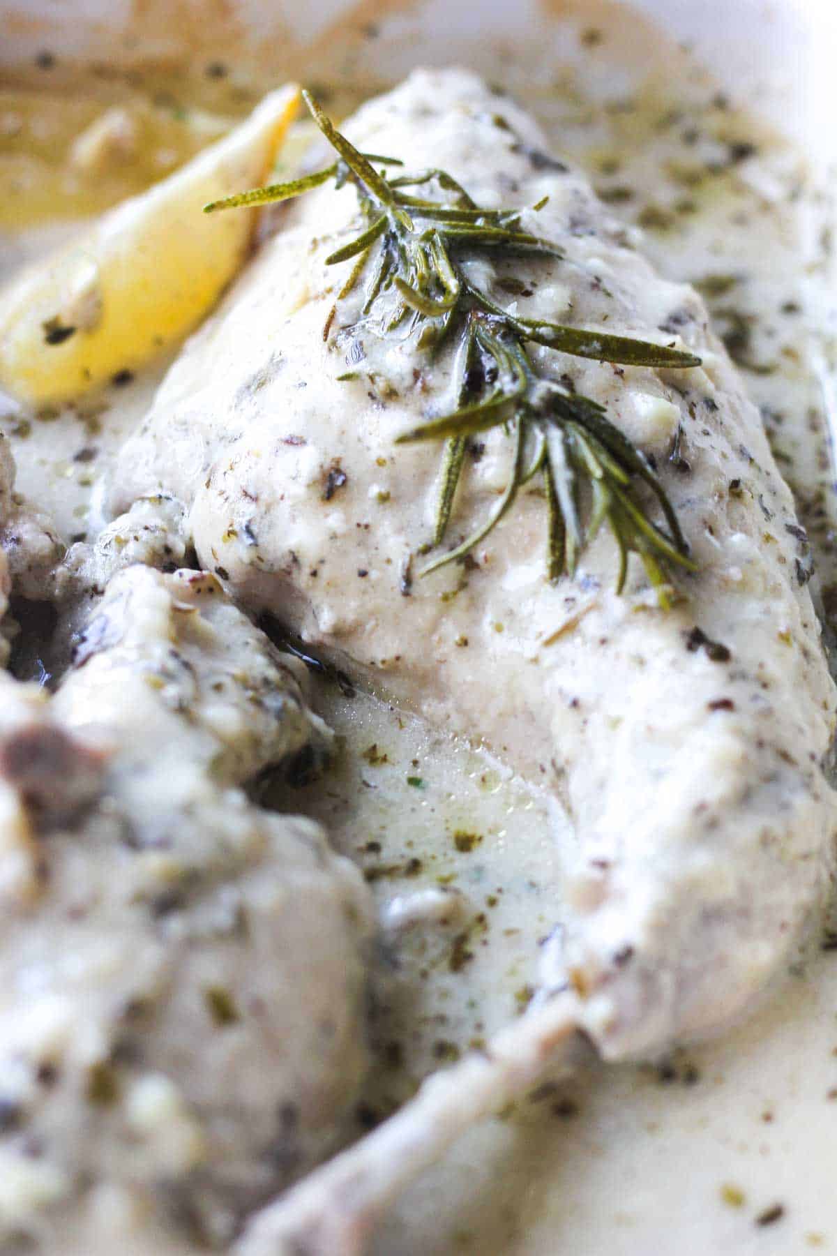 Italian style oven baked rabbit legs in cream garlic sauce - The Top Meal