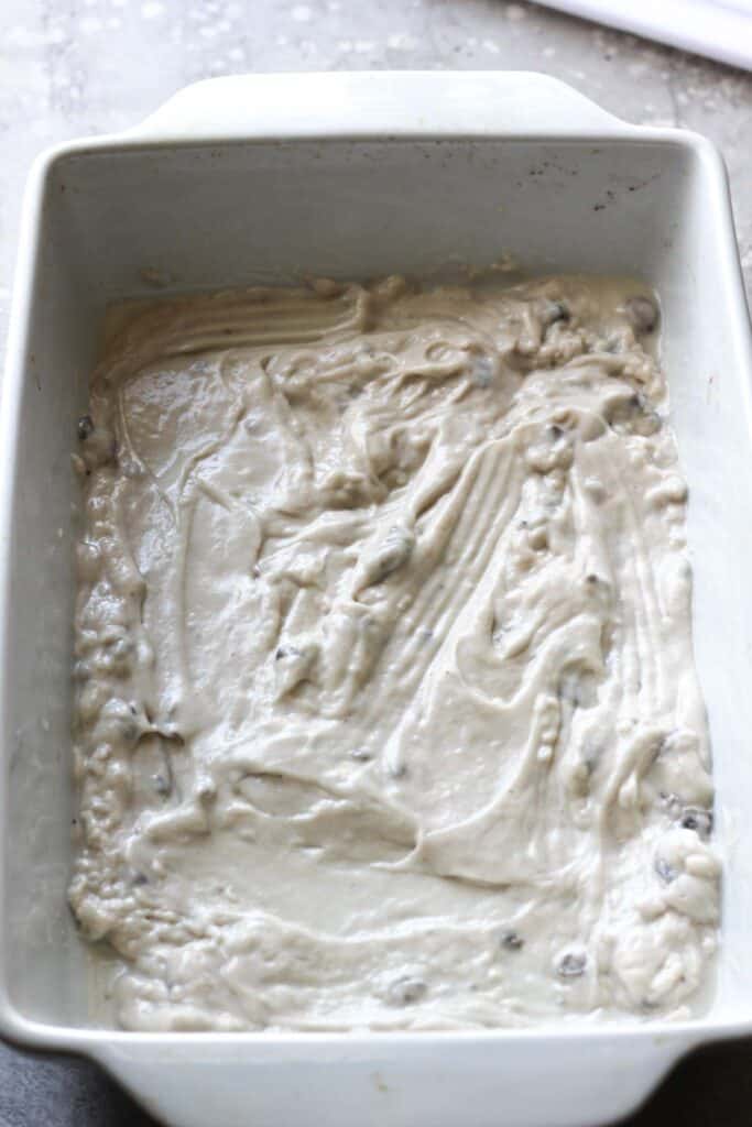 cream of mushroom soup in a baking dish