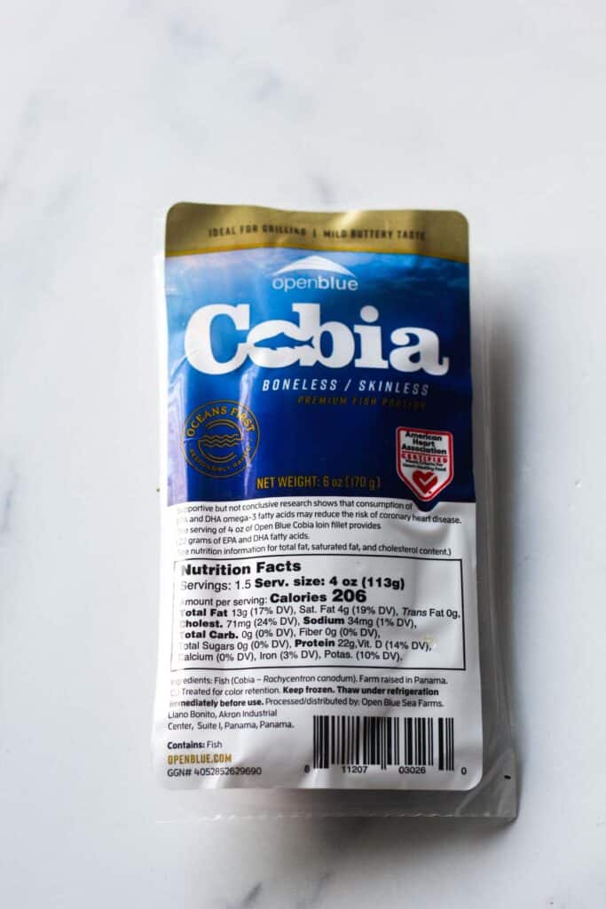 a plastic unopened package with cobia fillet