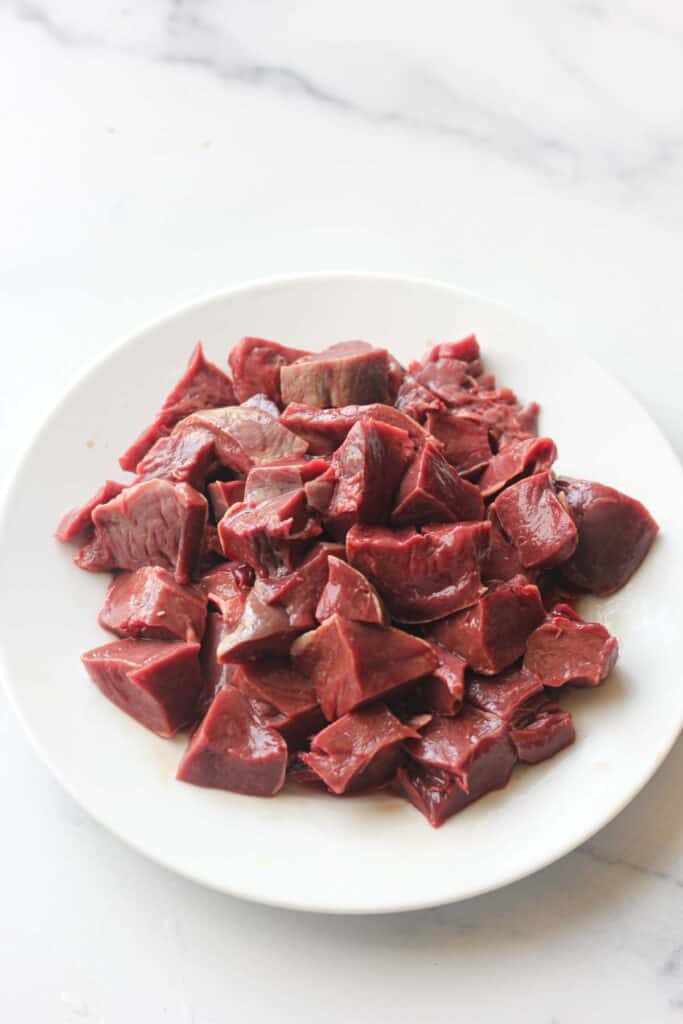raw chopped heart on a plate