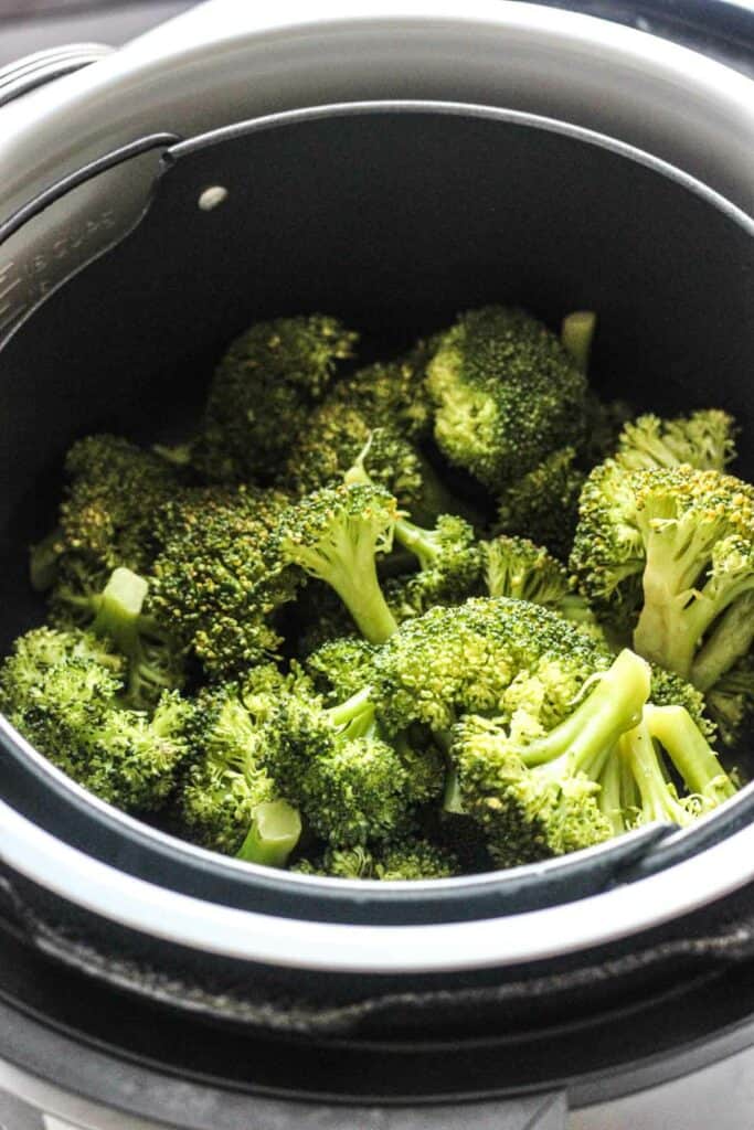 steamed broccoli florets in the pressure cooker