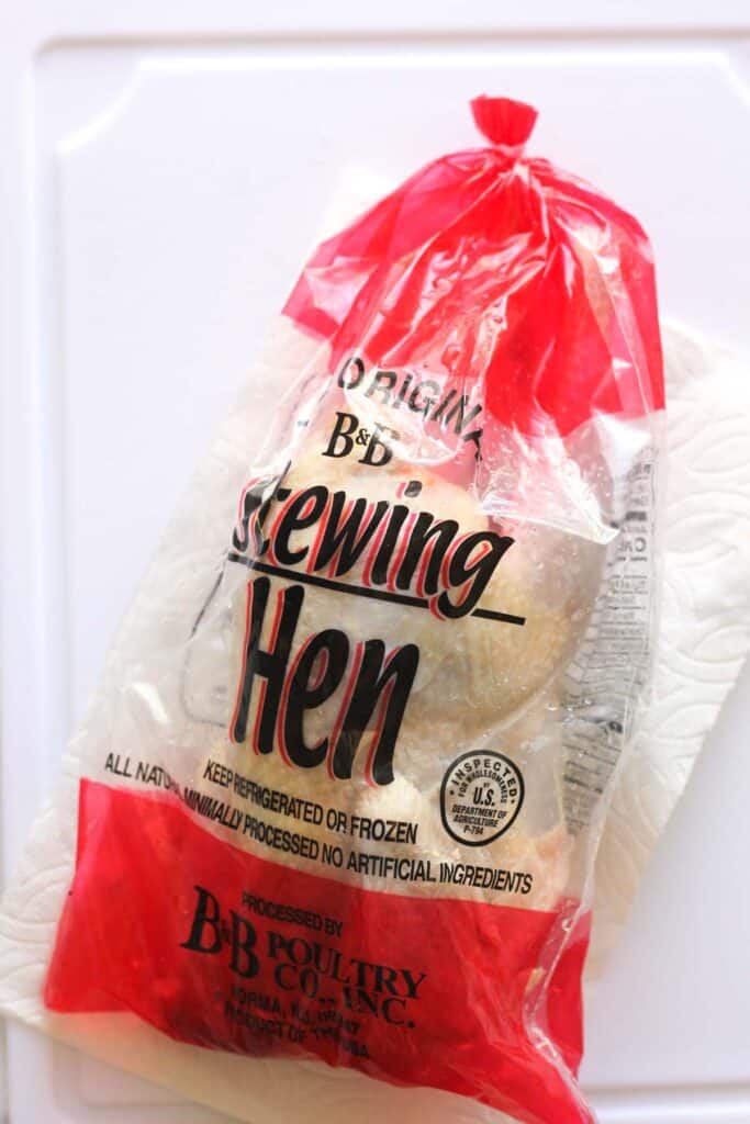 frozen stewing hen in a package