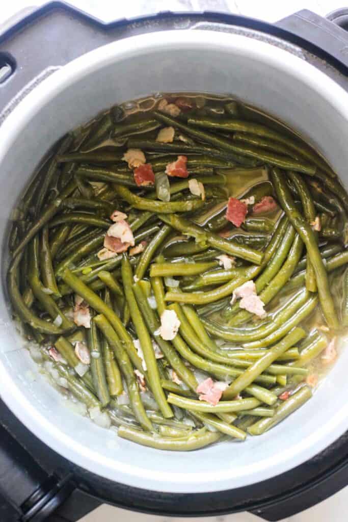 cooked ninja foodi southern green beans with bacon