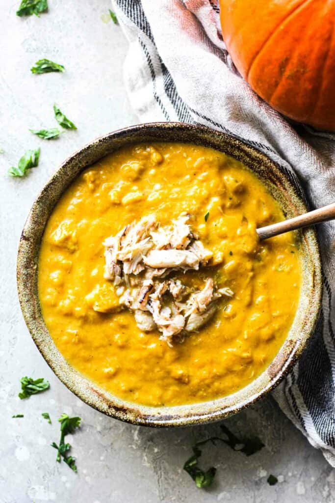 pumpkin soup with crab on top