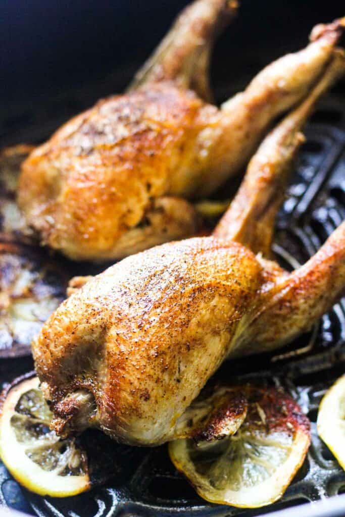cooked air fryer quails with lemon