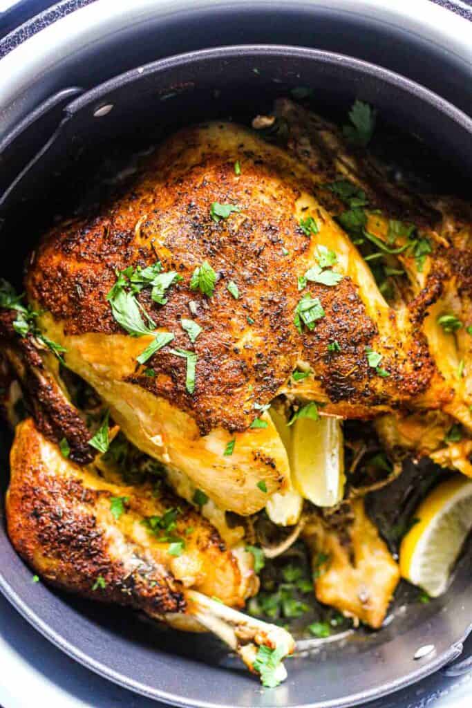 roasted browned chicken in pressure cooker