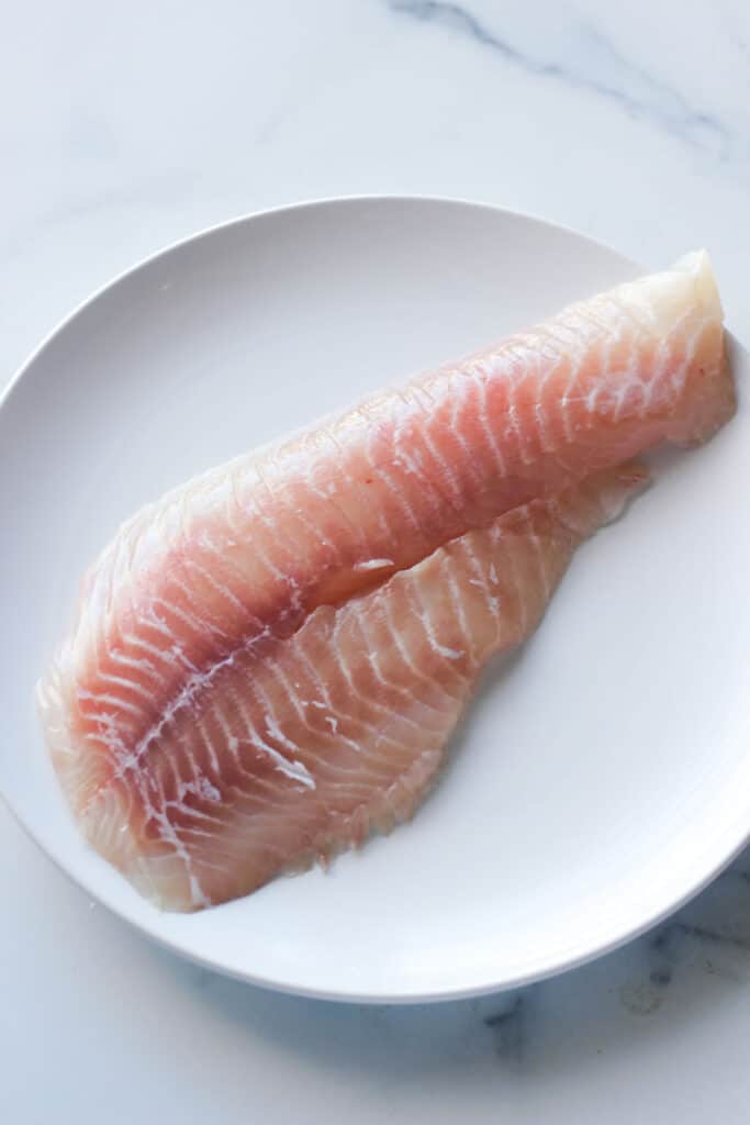 raw white fish fillet in the white plate