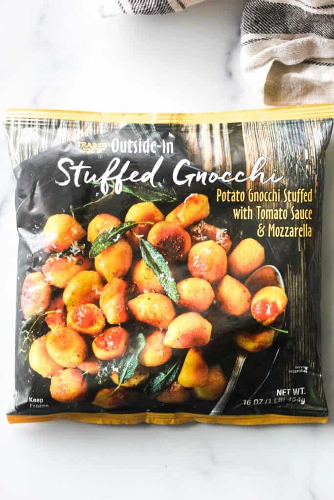 a package of outside in trader joes gnocchi