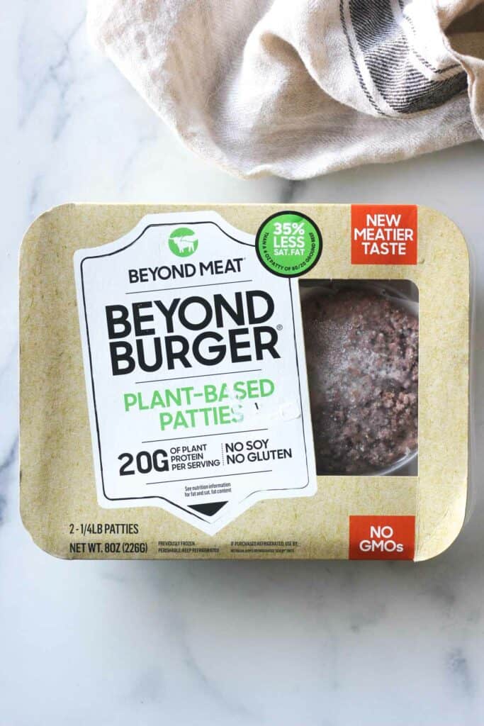 vacuum sealed package of frozen beyond burger