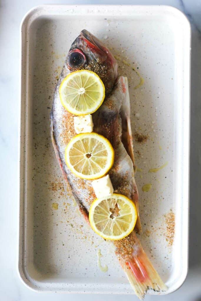 raw rockfish with lemon before cooking