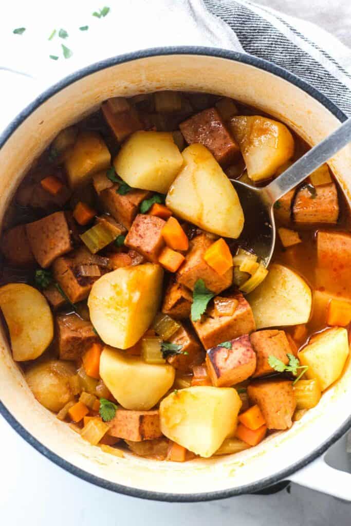 bologna stew with potatoes, carrots, bologna, celery