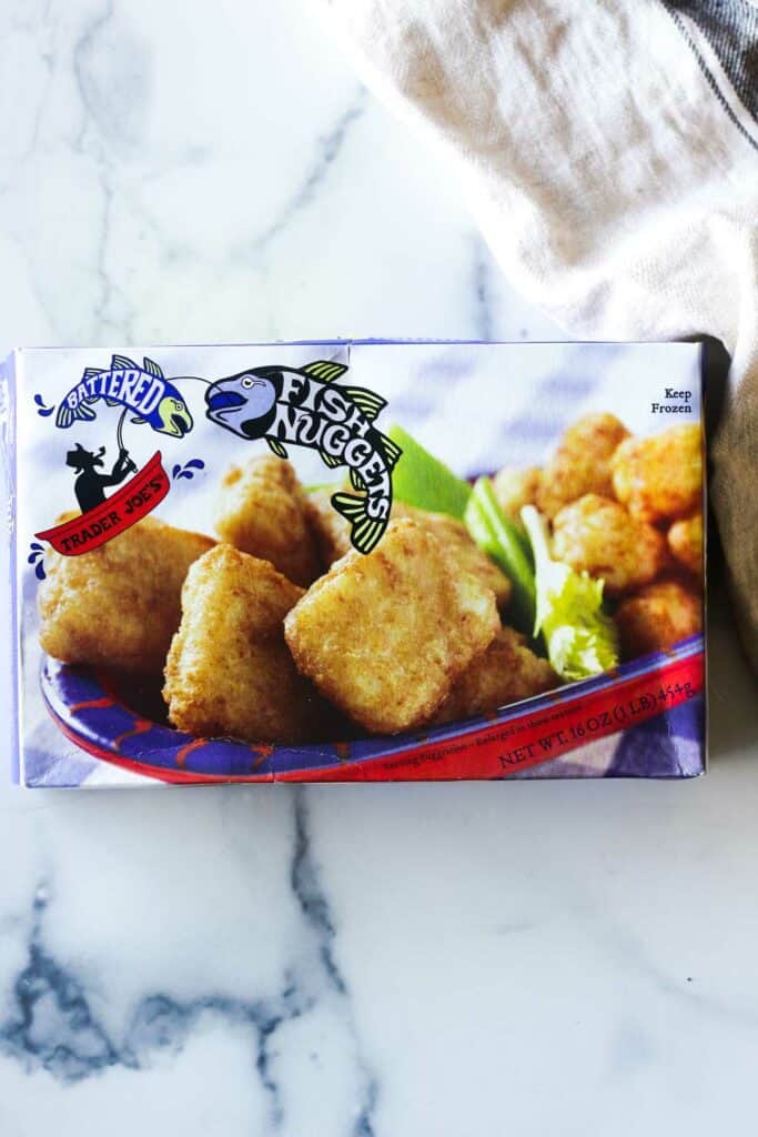 a package of trader joe's fish nuggets