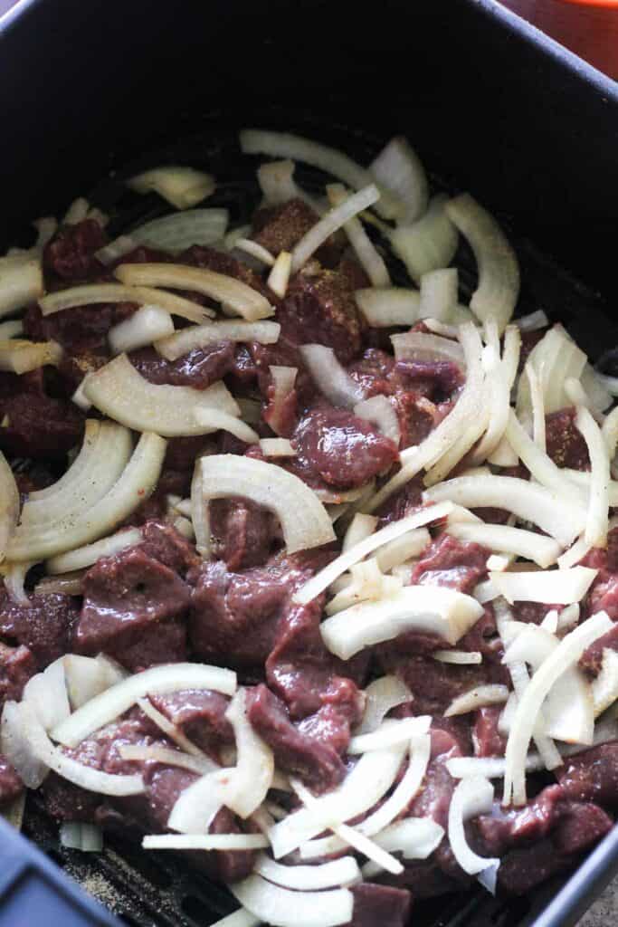 offal meat with onions in air fryer