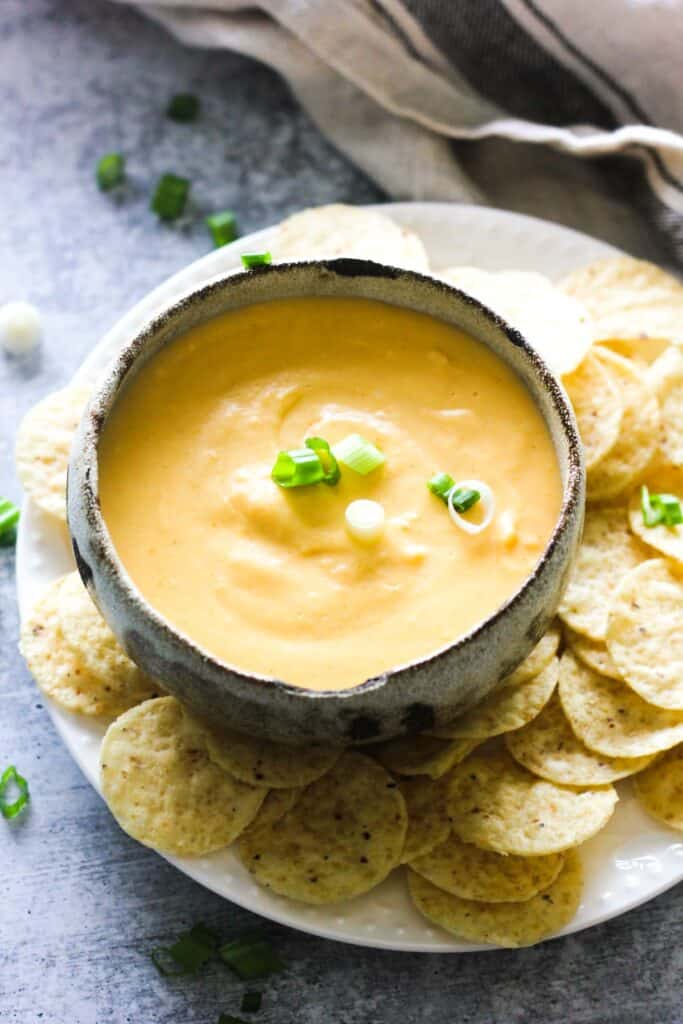 mexican chiquito cheese dip in the bowl with chips