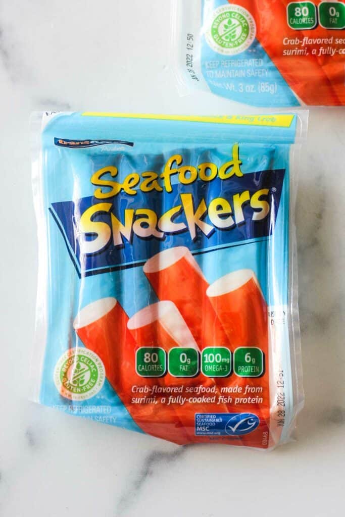 a plastic package of seafood snackers