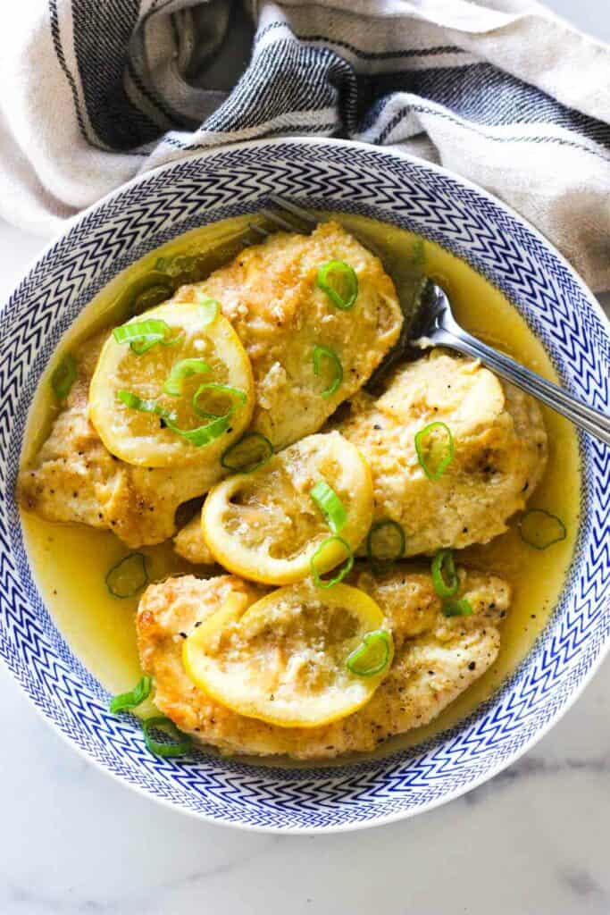 crockpot chicken francese with lemon in a bowl