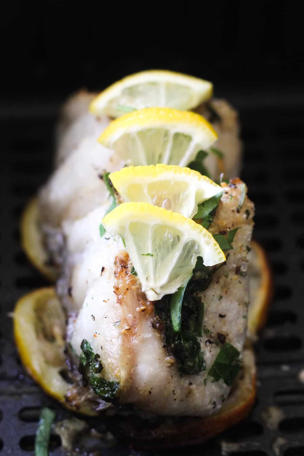 air fried grouper fillet with lemon