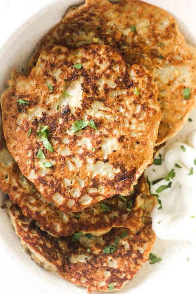 cooked eggplant pancakes in the bowl