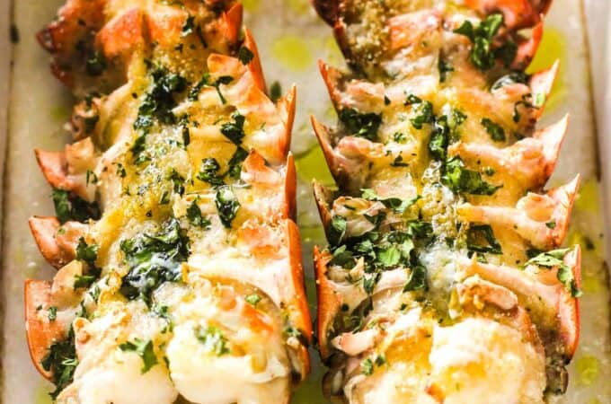 baked lobster oreganata with avocado, parsley, oil and garlic
