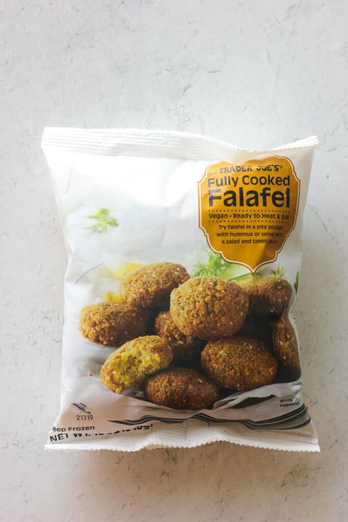 a package of trader Joes frozen falafels on the white board