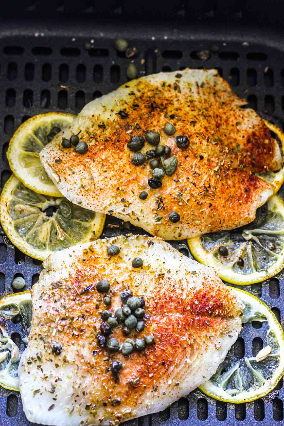 flounder cooked in air fryer with capers and lemon
