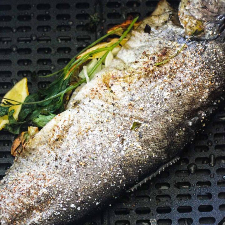 air fryer rainbow trout with greens and garlic