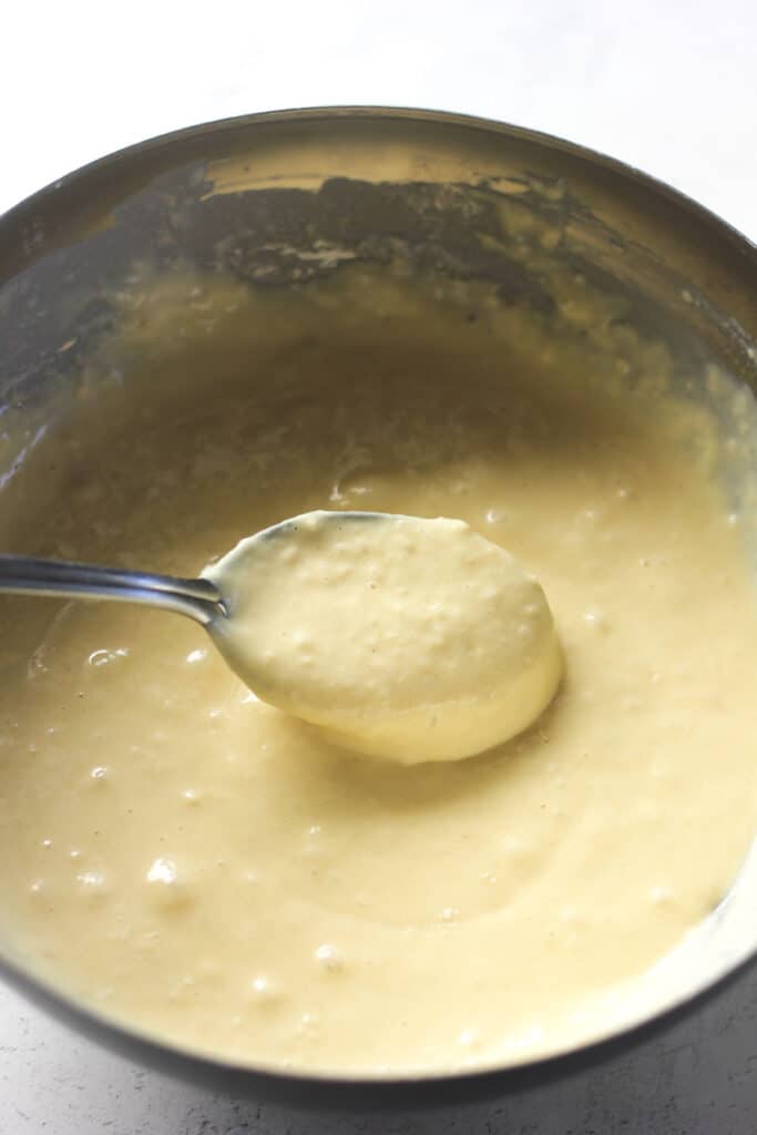 pancake batter in the bowl