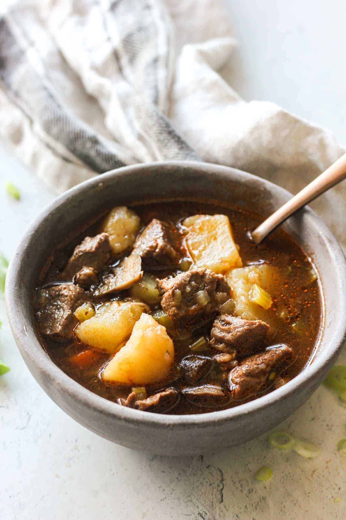 a bowl of vegetable beef soup