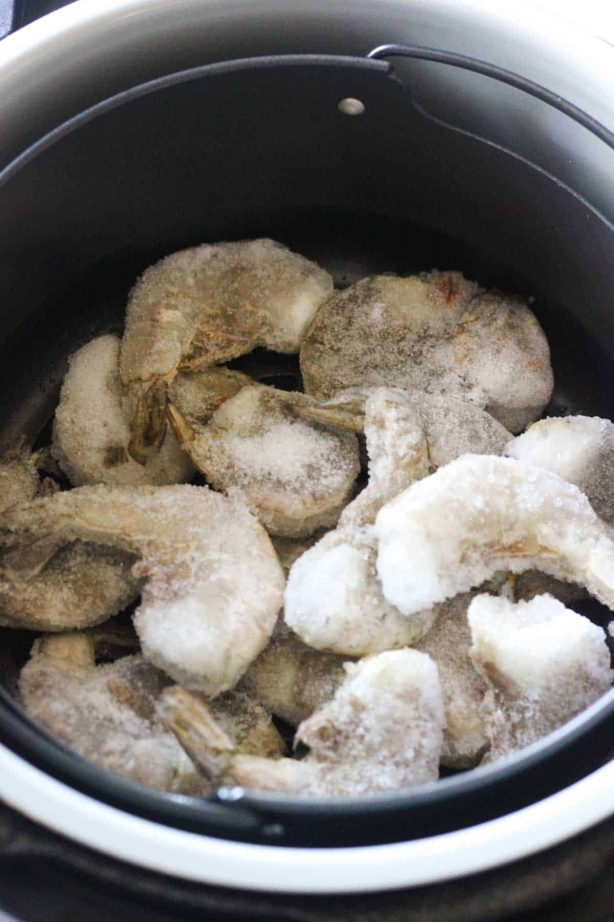 raw frozen shrimp in the pressure cooker