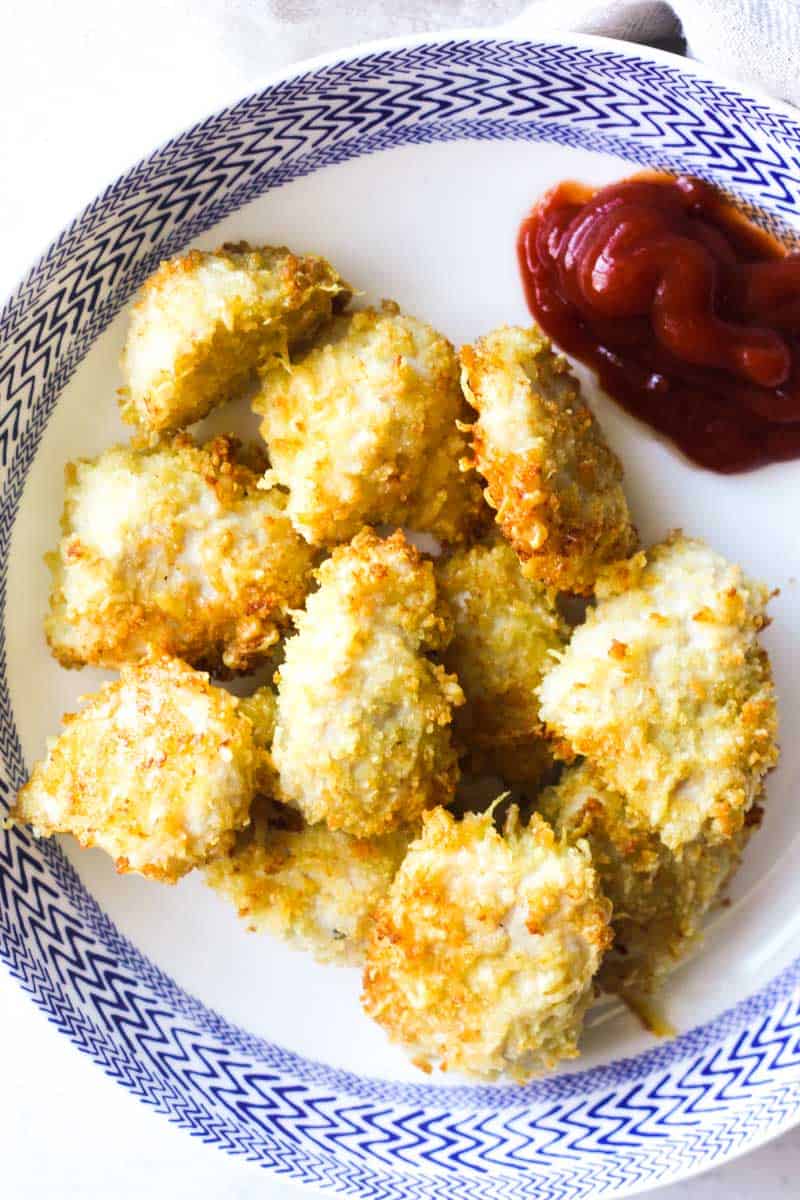 air fryer turkey nuggets served with ketchup