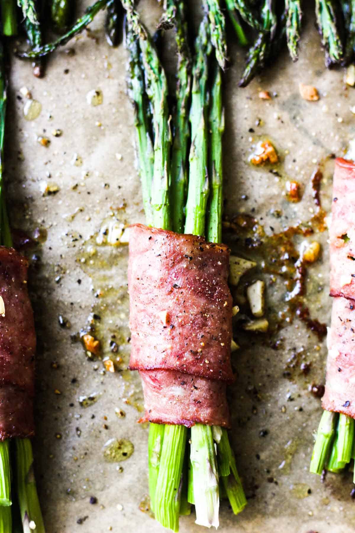 one turkey bacon wrapped asparagus