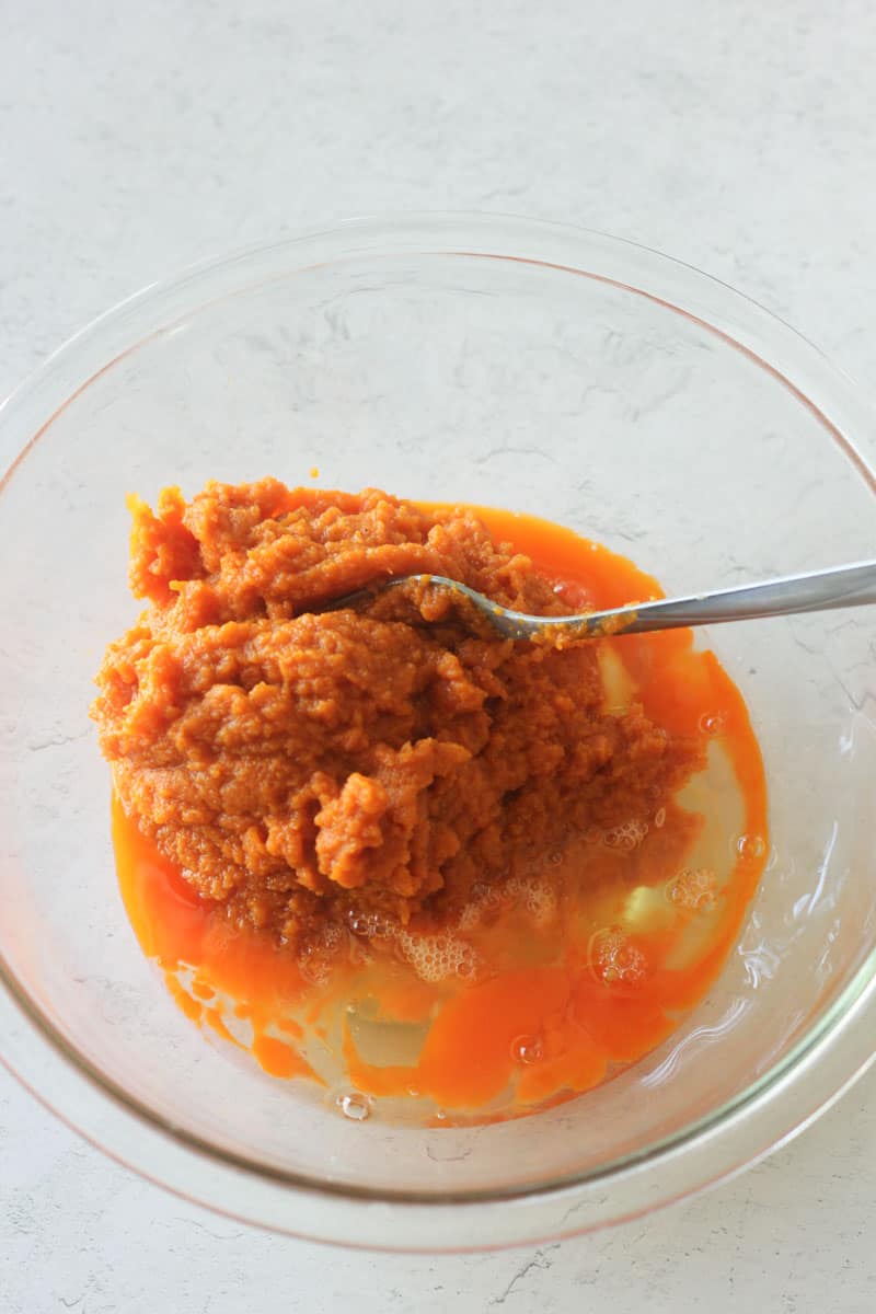 pumpkin puree mixed with eggs