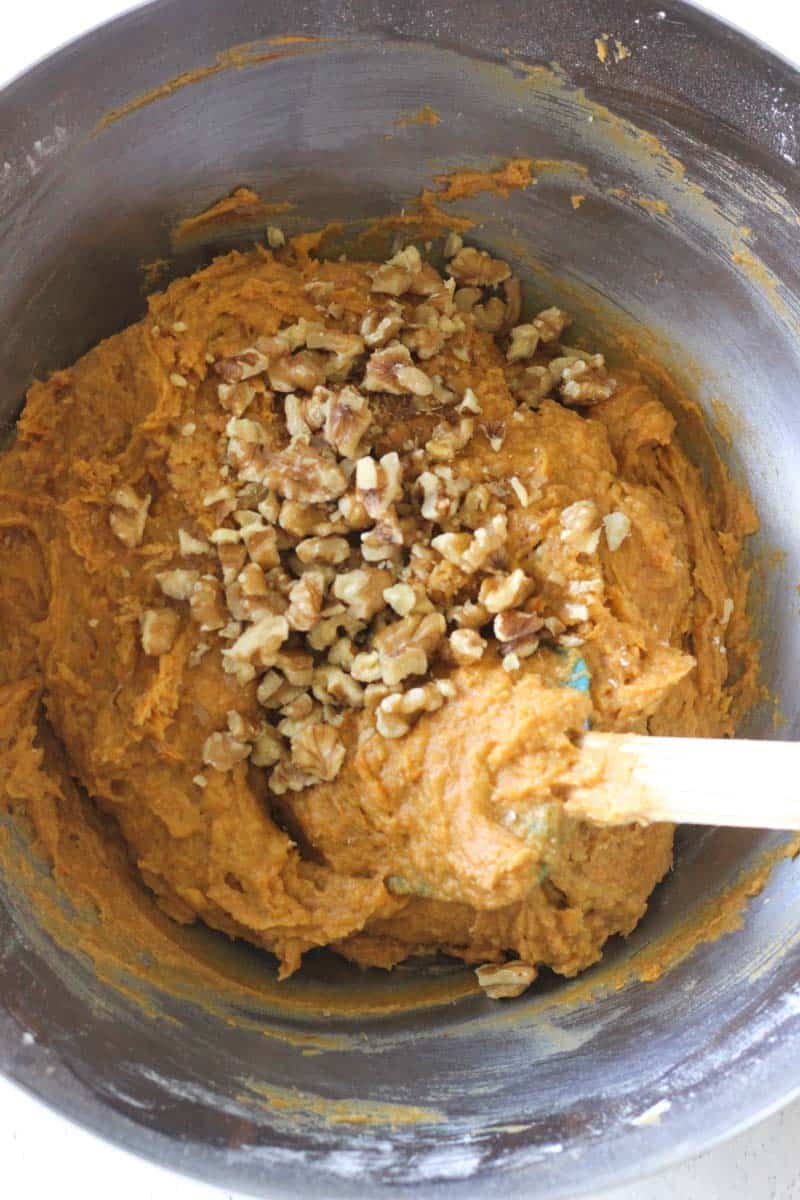 adding walnuts to the batter