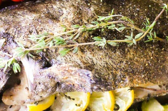 whole baked grouper fish with lemon and thyme
