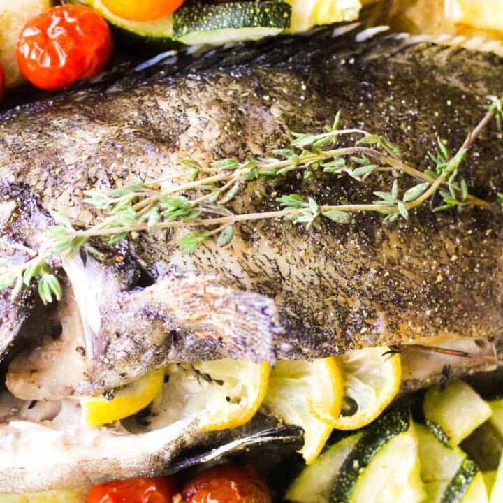 whole baked grouper fish with lemon and thyme