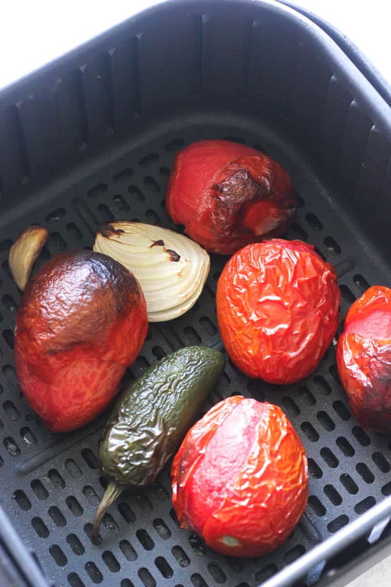 roasting tomatoes, jalapenos, onions in the air fryer